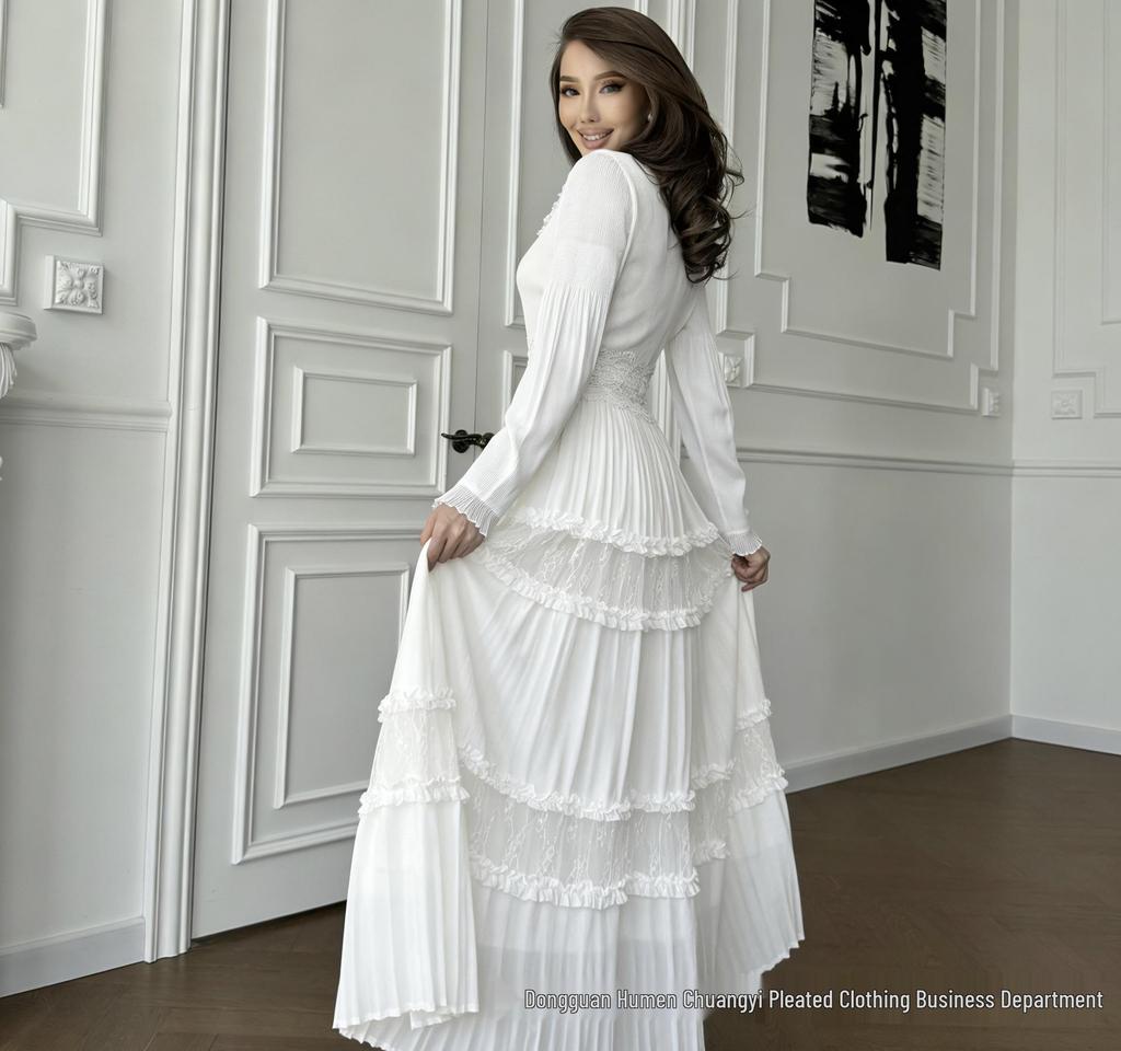 Miyake Plus Size Women's Pleated Lace-Trim Dress - African, European, American Fashion Casual Style