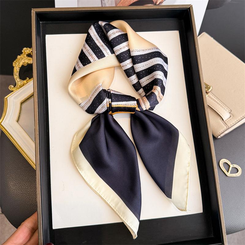 Simple stripe simulation silk printing silk scarf square scarf high-end shawl sunscreen neck professional scarf headscarf scarf