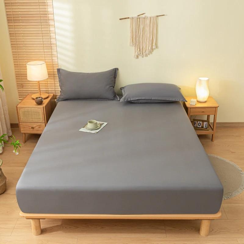 Solid Color Brushed Fitted Bed Sheet Set with 2 Pillowcases Soft Comfortable Non Slip Mattress Protector Cover for Single Double