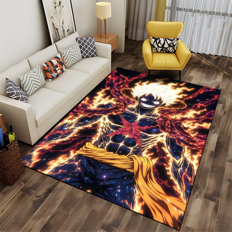 "Fiery Anime Warrior Design" suitable as a non-slip mat for the living room or bedroom sofa