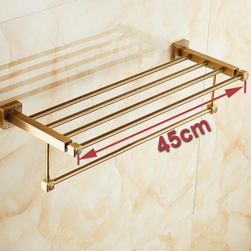 Aluminum Wall Mounted Square Antique Brass Bath Towel Rack Active Bathroom Towel Holder Double Towel Shelf Bathroom Accessories