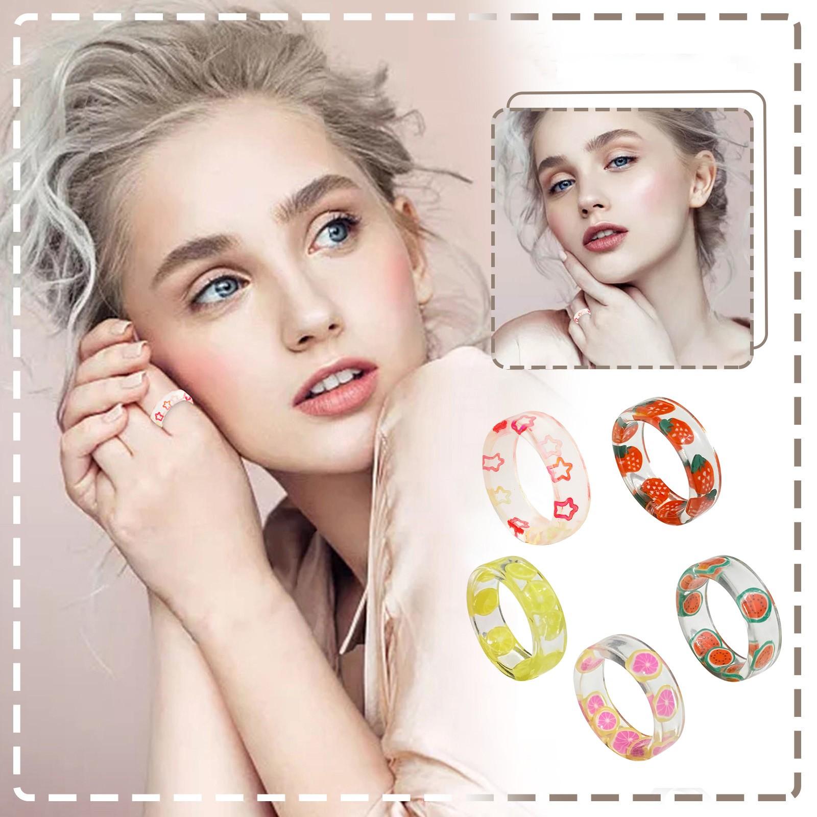 

Симпатичные кольца из акриловой смолы, набор красочных летних колец