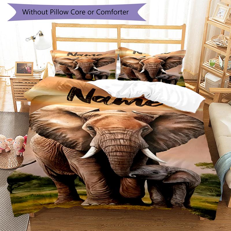 3pcs Custom Name Elephant Bedding Set Duvet Cover Closure Includes 1 Duvet Cover & 2 Pillowcases, Soft and Comfortable for All Seasons.