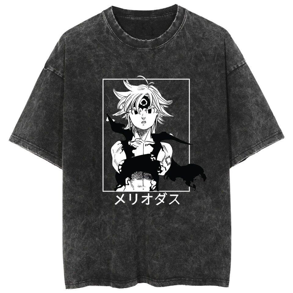 Hot Washed T-shirt "The Seven Deadly Sins" - Cartoon Loose Couple Short Sleeve Shirt