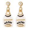 Fun and Quirky Whiskey Bottle Earrings, Happy Crown Shiny Ear Drops for Women