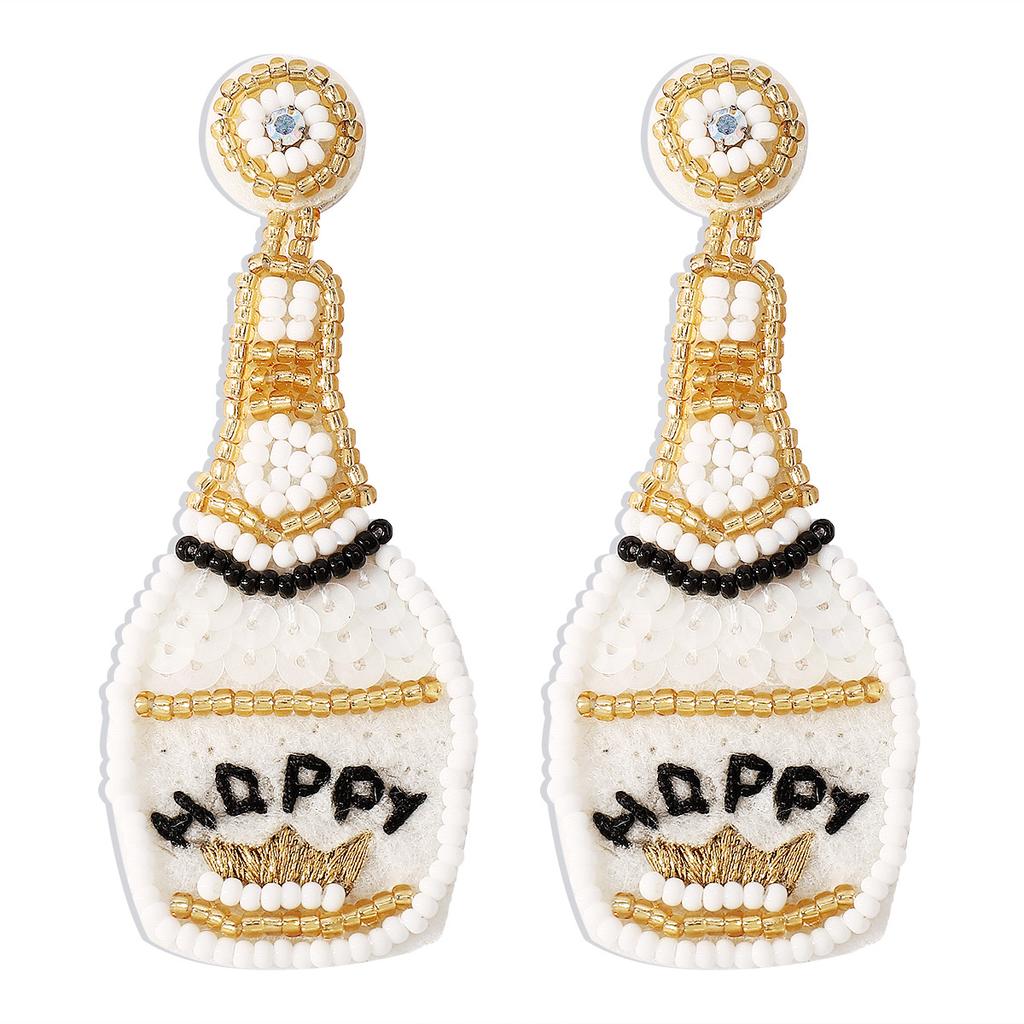 Fun and Quirky Whiskey Bottle Earrings, Happy Crown Shiny Ear Drops for Women