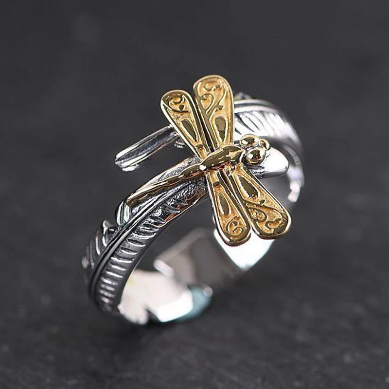 Vintage Butterfly Dragonfly Sunflower Pattern Adjustable Ring Women Simple Creative Party Personalized Jewelry Accessories