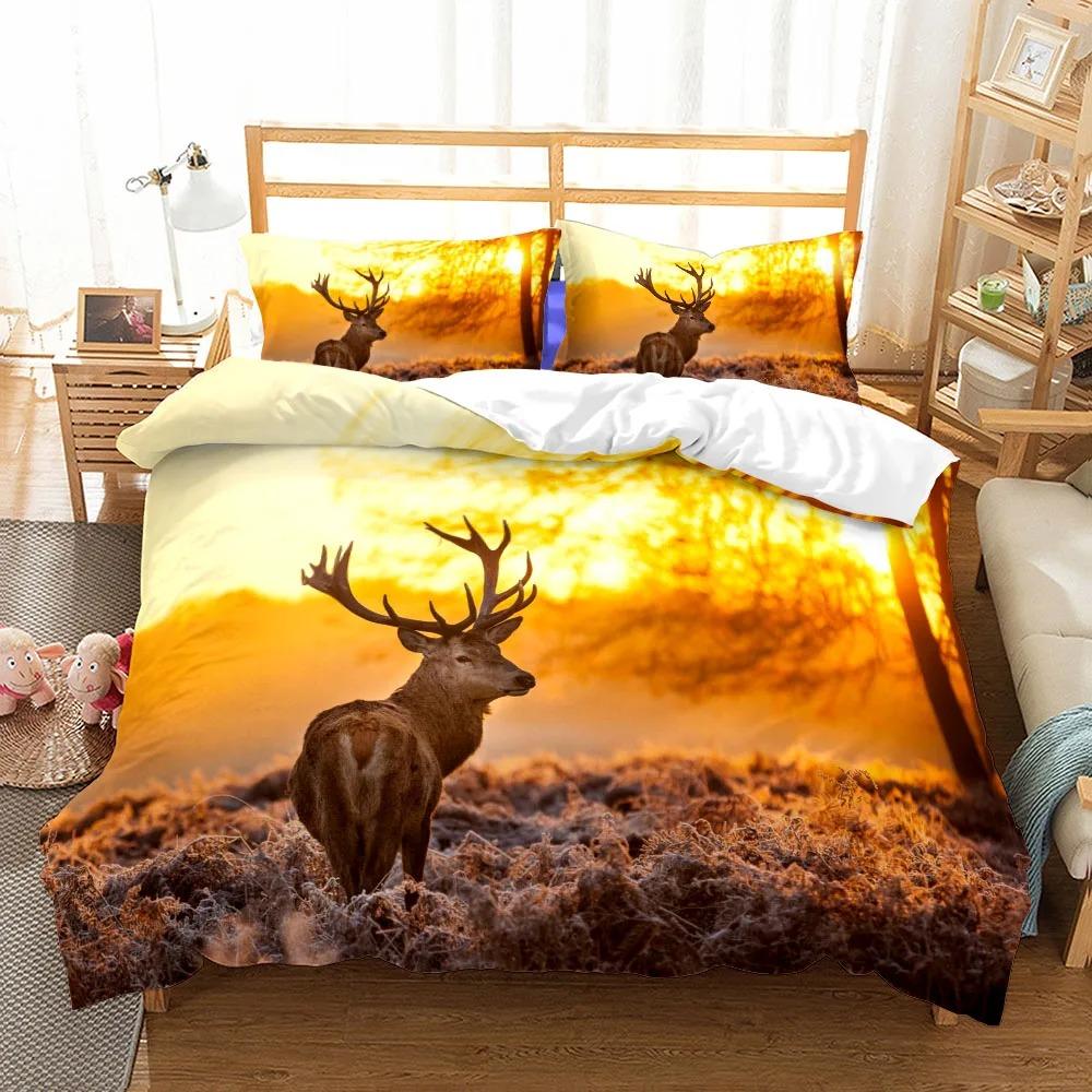 3D Reindeer Wild Bedding Set King Queen Twin Single Size Duvet Cover Pillow Cases Bed Linen Set