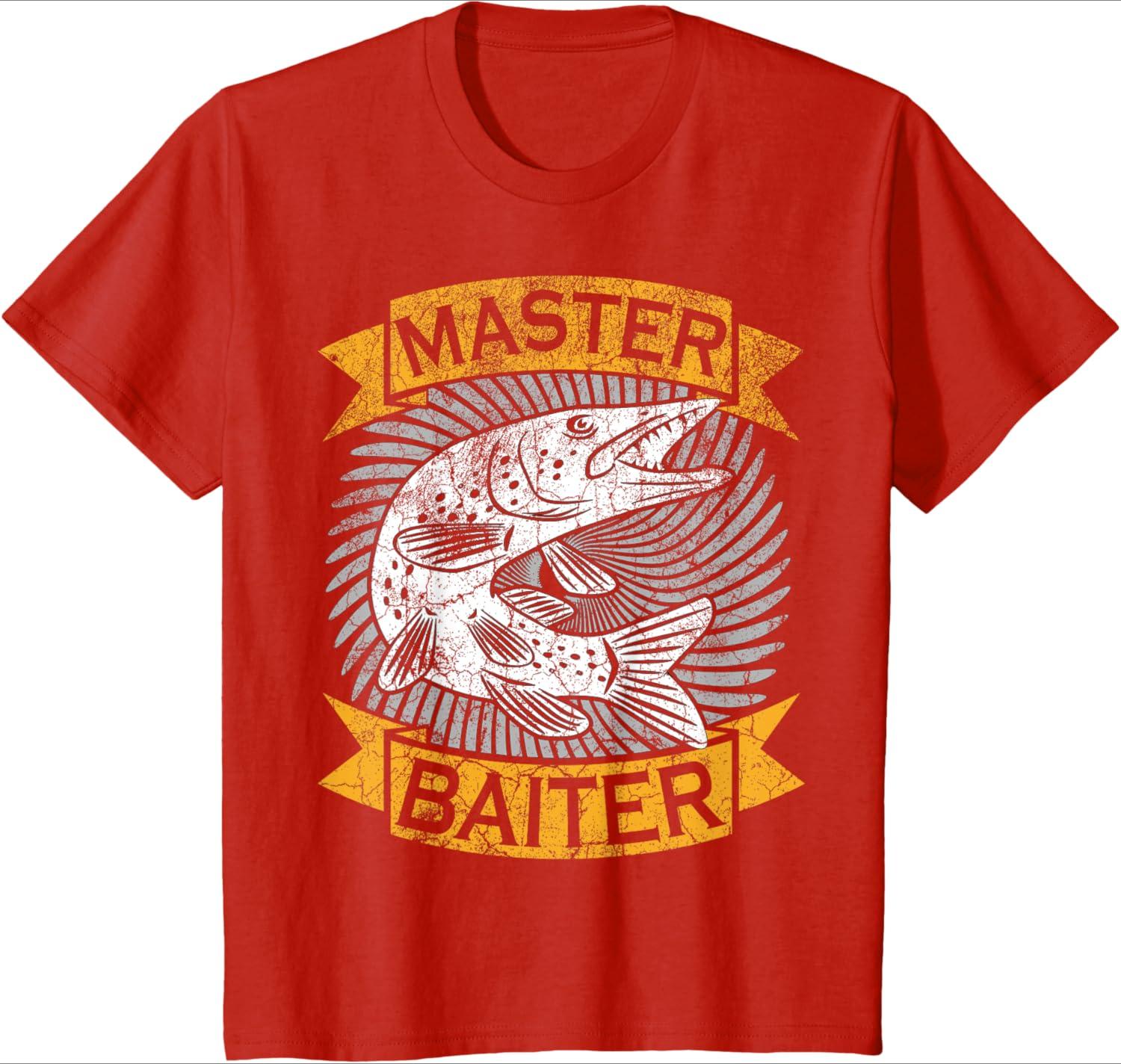 

Master Baiter Funny Pike Fishing Gift Ice Fishing Musky pattern design 100 cotton Oneck short sleeve printed mens Tshirt S