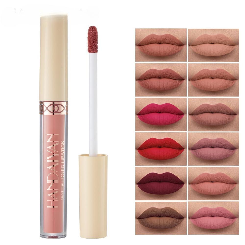 Langvarig non-stick 2,5 ml leppestift Matte Velvet 12 farger Lip Gloss Flytende Lipstick Lip Glaze