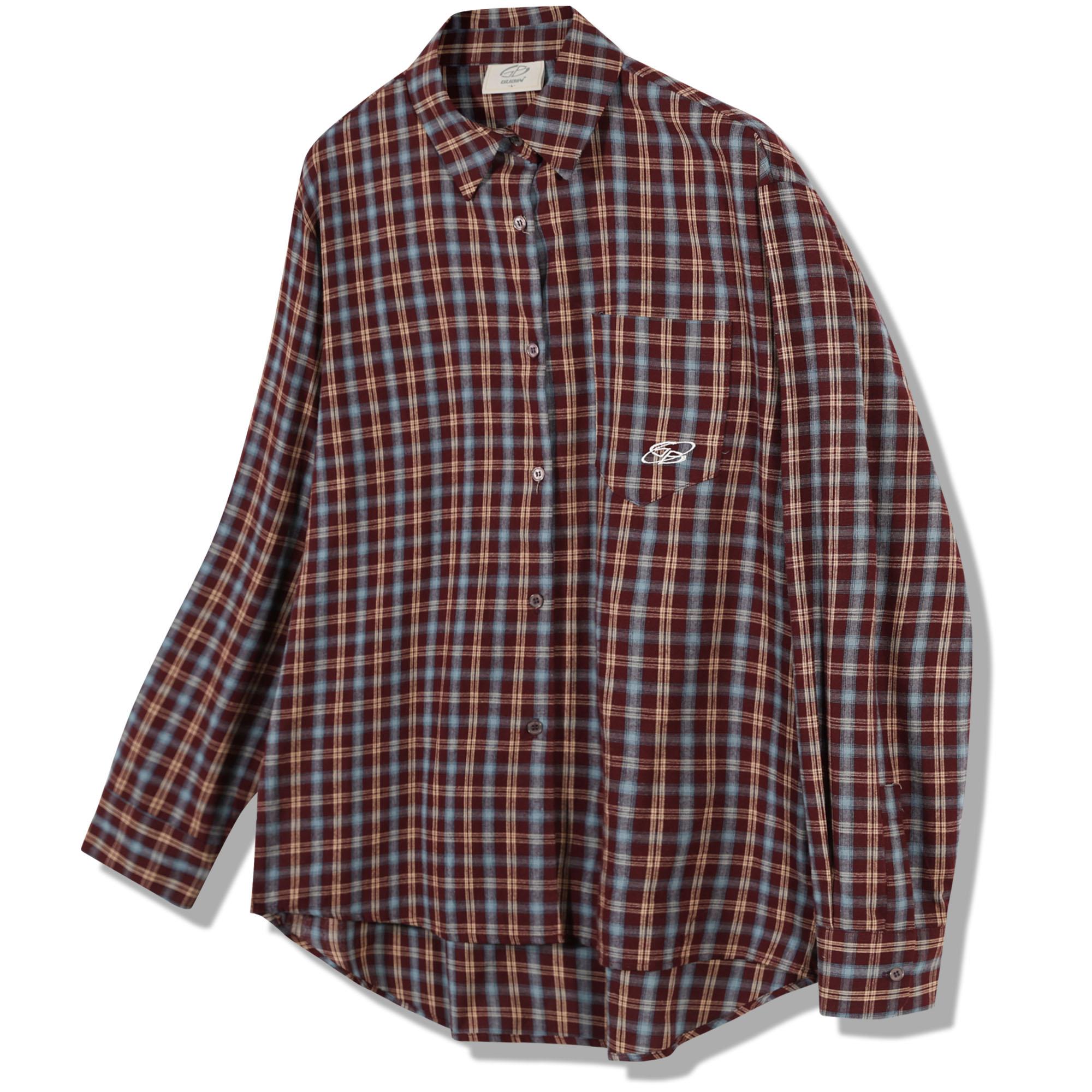 Goobin Logo Point Check Shirt - Burgundy Burgundy/M