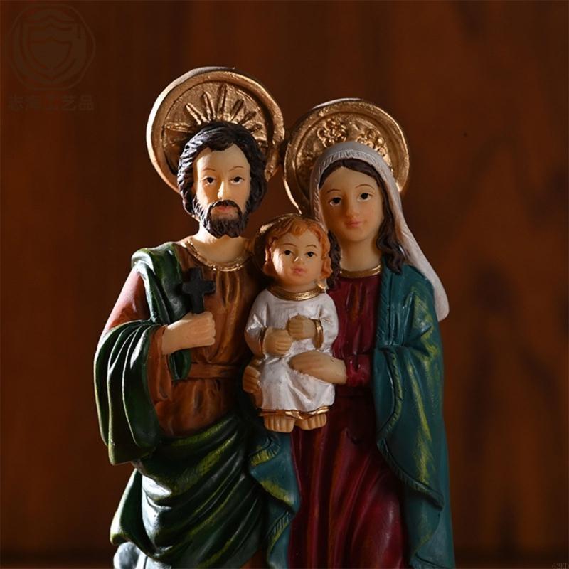 62KD Holy Family Statue Christian Resin Crafts Colorful Nativity Ornament Unique Religous Figurine for Catholic Collections
