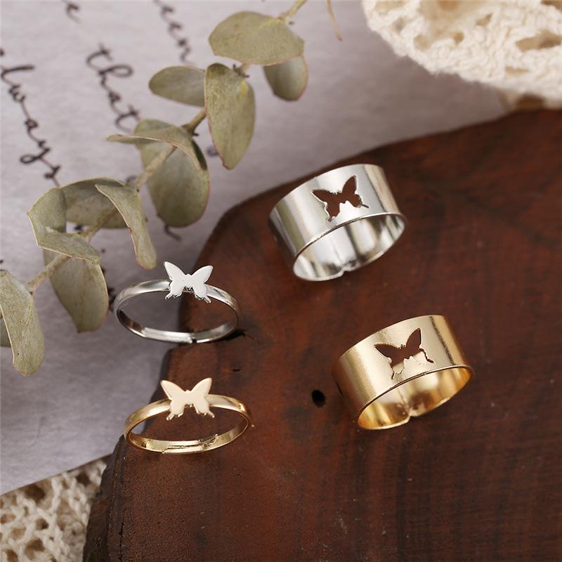 Punk Butterfly Ring Set Women Men Metal Silver Gold Aesthetic Animal Hip Hop Fashion Animal Jewelry