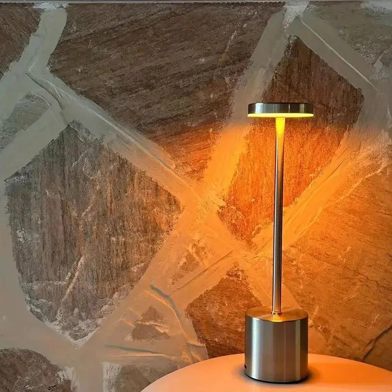 Modern LED Touch Control Metal Table Lamp USB Rechargeable, 3-Color Dimmable Desk Light for Bedroom, Living Room, Office, Home Decoration