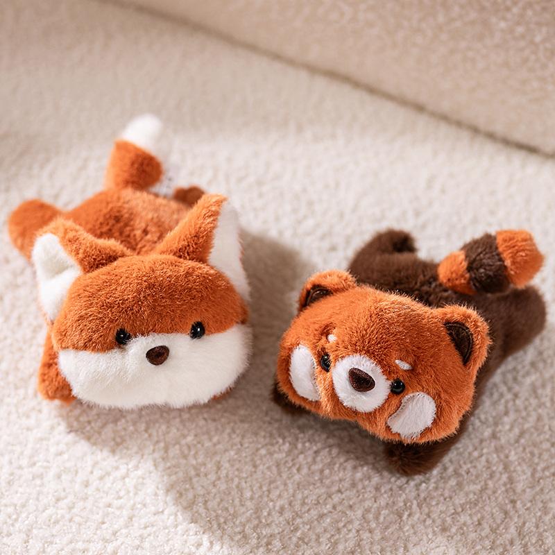 1Pc 17cm Kawaii Lying Fox Raccoon PigShiba Inu Black Cat Plushie Doll Cute Animal Toy Accompany Dolls Funny Birthday Xmas Gift