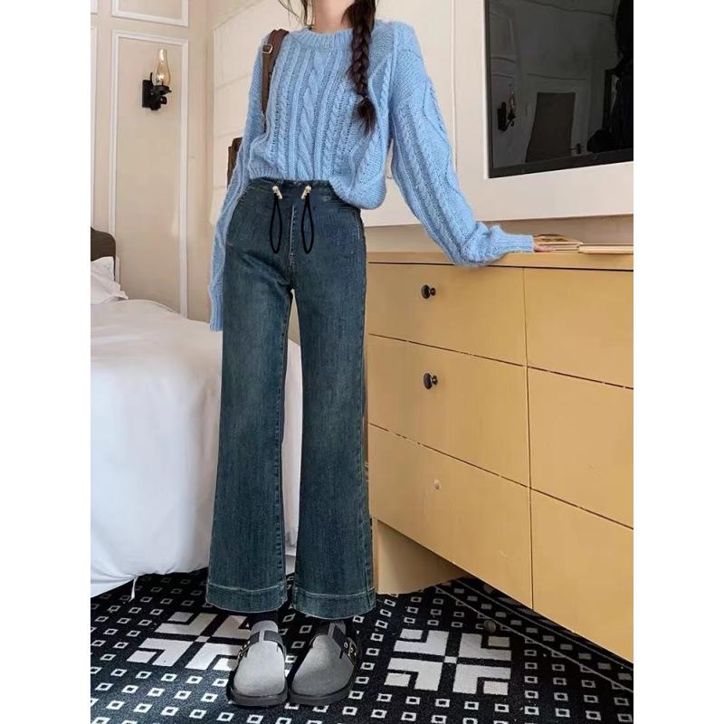 Petite Women s Maternity Drawstring Slightly Flared Jeans - Casual Nine-Point Style M