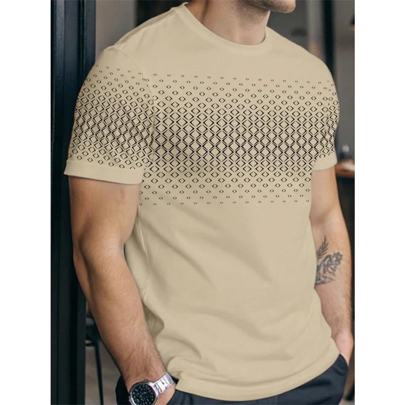 Men's Minimalist Diamond Patterned T-shirt, Summer Fashion Short Sleeved 3D Printed Minimalist T-shirt, Cool Streetwear, Oversized T-shirt