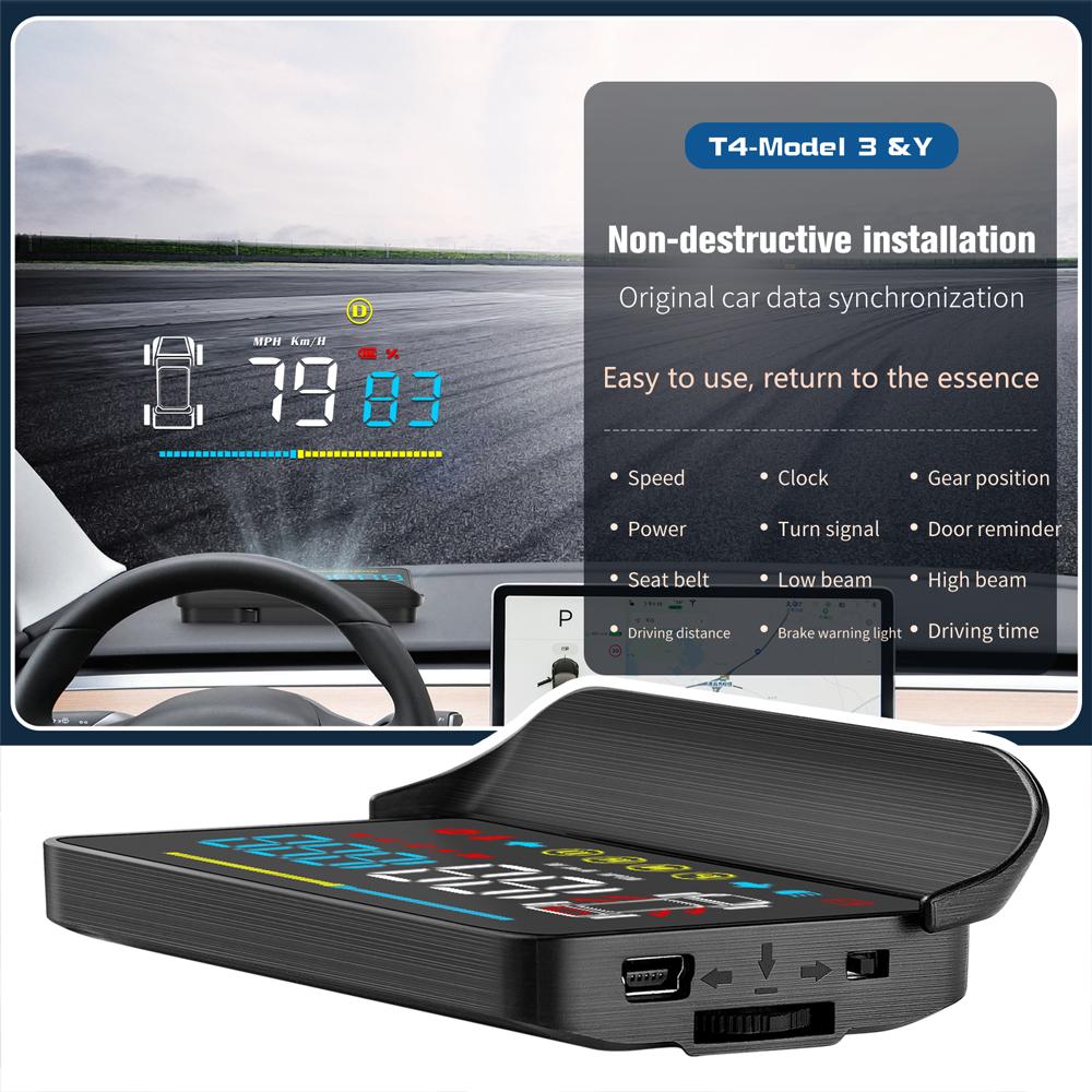 For Tesla Model 3 & Model Y Mirror HUD Head Up Display Speed Mileage Safety Indicator Light Driving Time Door Indicator System