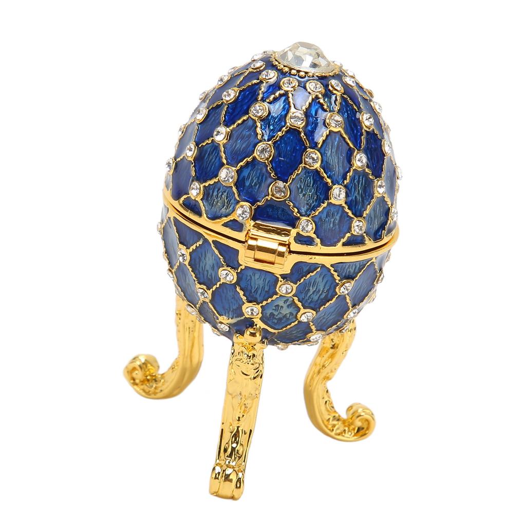 Egg Shaped Trinket Box Zinc Alloy Hinged Jewelry Ring Holder Collectible Figurine Boxes with Golden