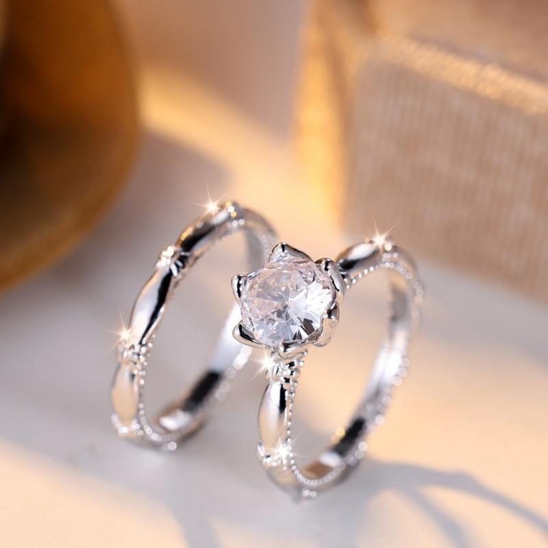Wish inlaid white diamond silver edge engraved ring simple personality niche ring no. 6