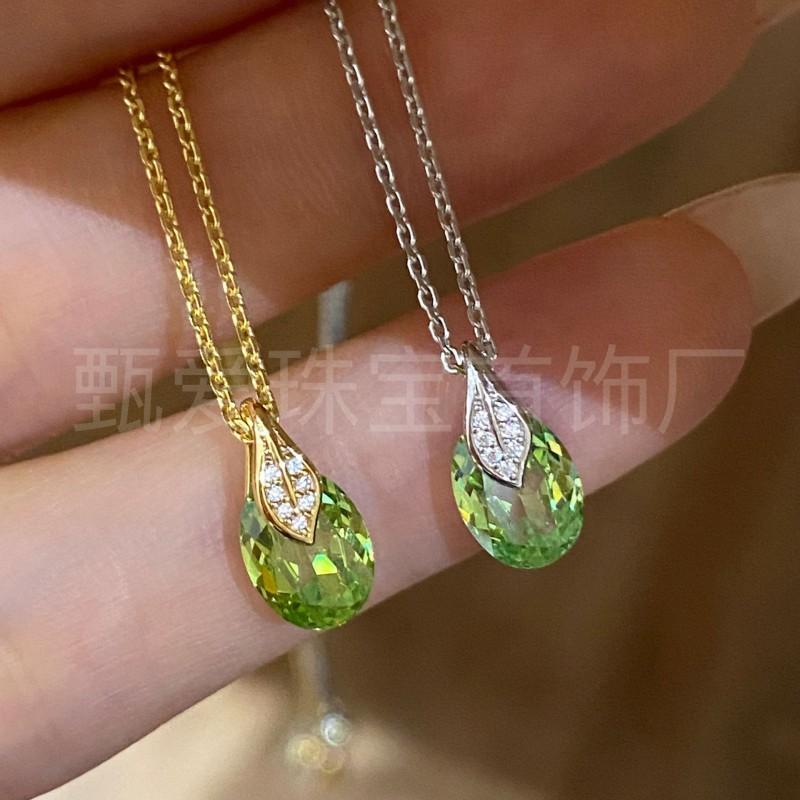 Olive Green Leaf Oval Necklace Choker Minimalist Jewelry Women