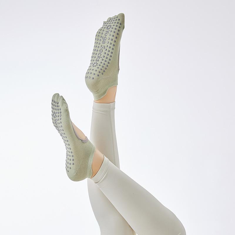 

Round Head Backless Professional Women Non-Slip Yoga Socks Pilates Fitness Home Floor Trampoline Indoor Early Education Sports One Size зелений