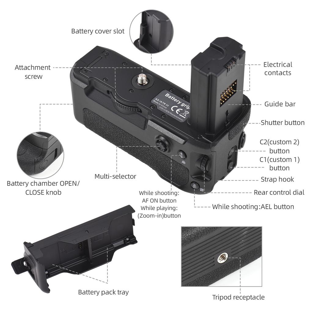 VG C3EMRC Vertical Battery Grip Holder with Dual Battery Slots Compatible with Sony A9  A7R   A7M