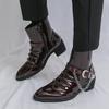Chelsea Martin Men's High-Top Patent Leather Boots with Pointed Toe, British Style, Zipper, and Height Increasing Feature for Autumn/Winter.