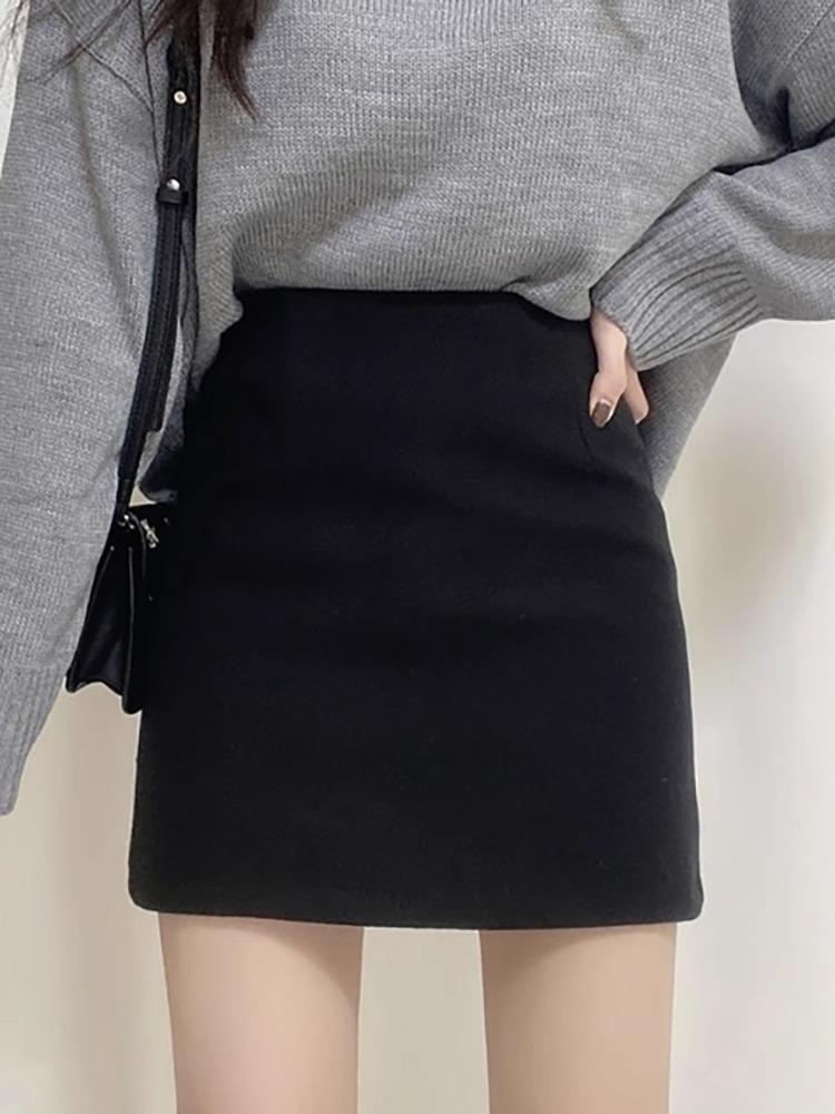 

Wool A-Line High Waist Black Mini Skirt - Women s Autumn/Winter Bodycon Slimming Trend XL