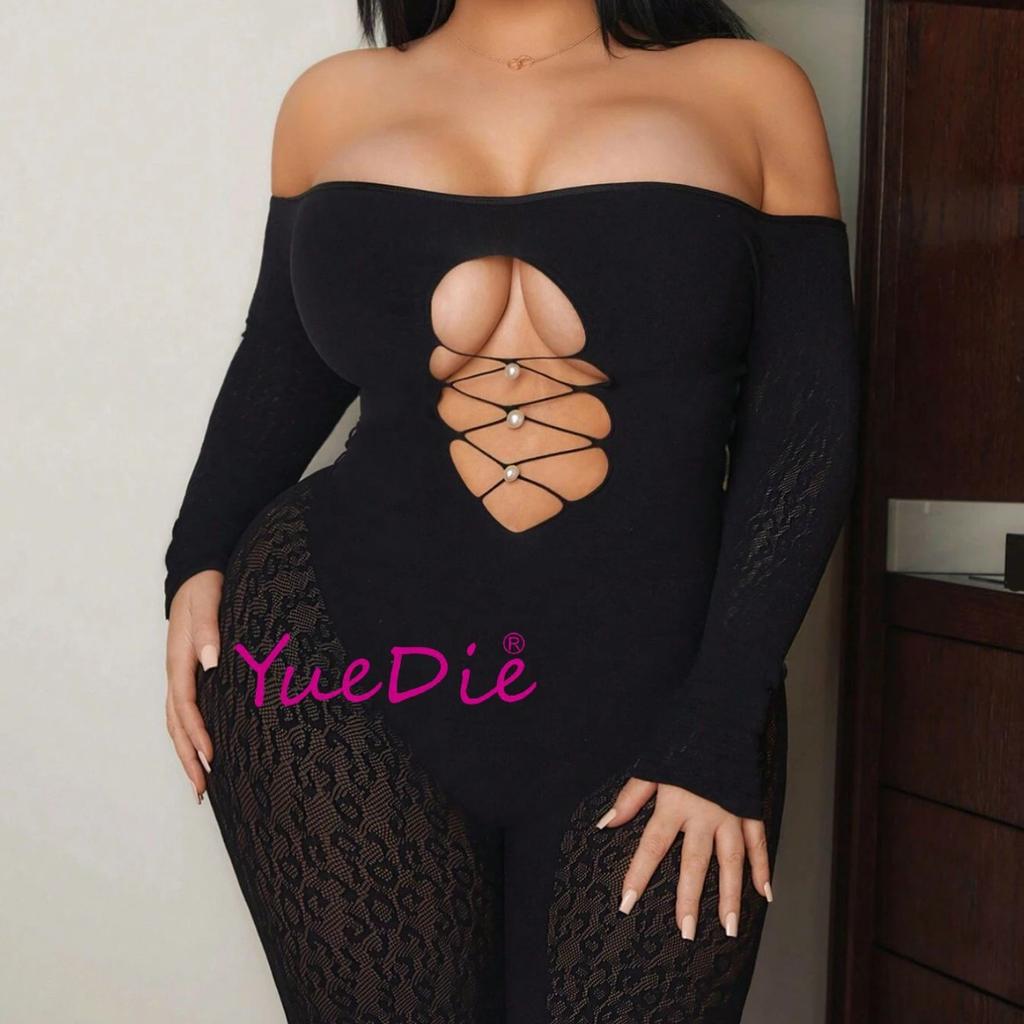 Sex underwear tight mesh clothes one-piece pajamas stockings leopard print hollow YD257