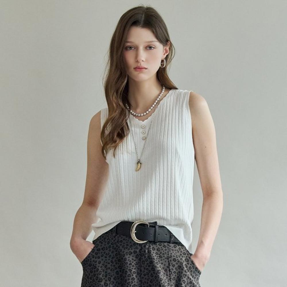 Maxza V Neck Button sleeVeless Knit Zf07qk001na white/FREE