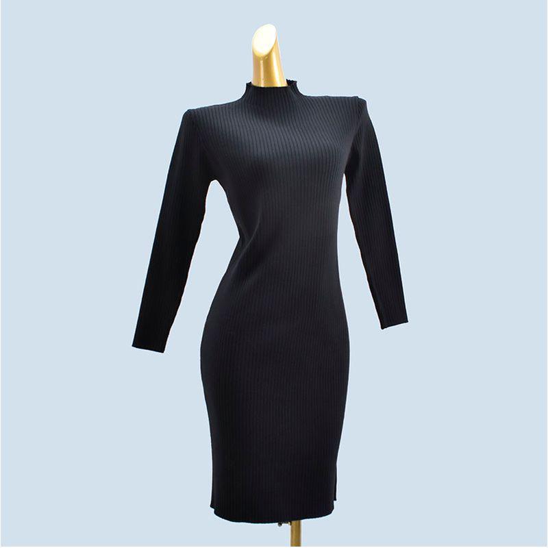 Half-High Collar Long Sleeves Silm Sheath Pure Color Knitting Sweater Mid Length Long Length Dress Women's Inner
