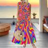 Damen Große Größen Ärmelloses Rundhals-Maxikleid Regenbogen-Wirbel Marmor-Print Locker Langes Kleid