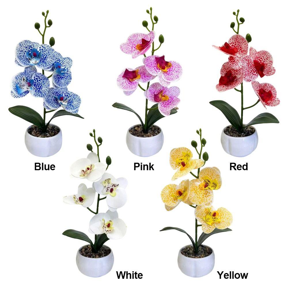 Multicolor Artificial Orchid Bonsai White Flowerpot Green Leaves Simulation Flower Potted Photo Props Accessories