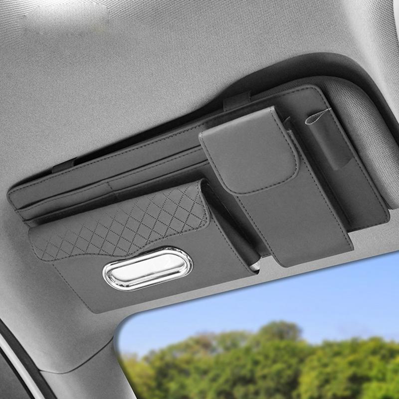 Visor Organizer Auto Storage Bag Sunglasses Holder Visor Card Holder Sun Visor Pouch Tissue Holder Truck Visor Organizer For