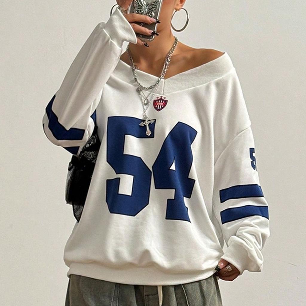 Women's New American Retro V-neck Loose Sports Style Sweatshirt