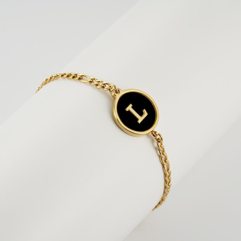 

European Style 18K Stainless Steel Shell Letter Bracelet - Fashionable English Letter Round Hand Jewelry for Women