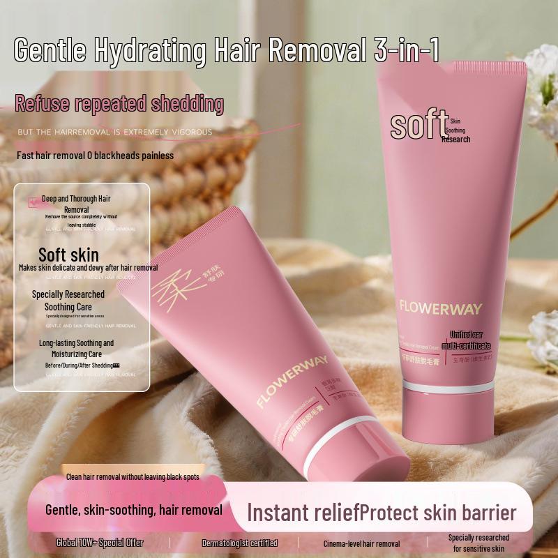 FLOWERWAY offers a gentle, non-irritating hair removal cream that removes hair from the root, preventing dark spots. Ideal for full-body use.