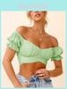 Polyester Off Shoulder Crop Top With Ruffles For Casual Wear And Date Night
