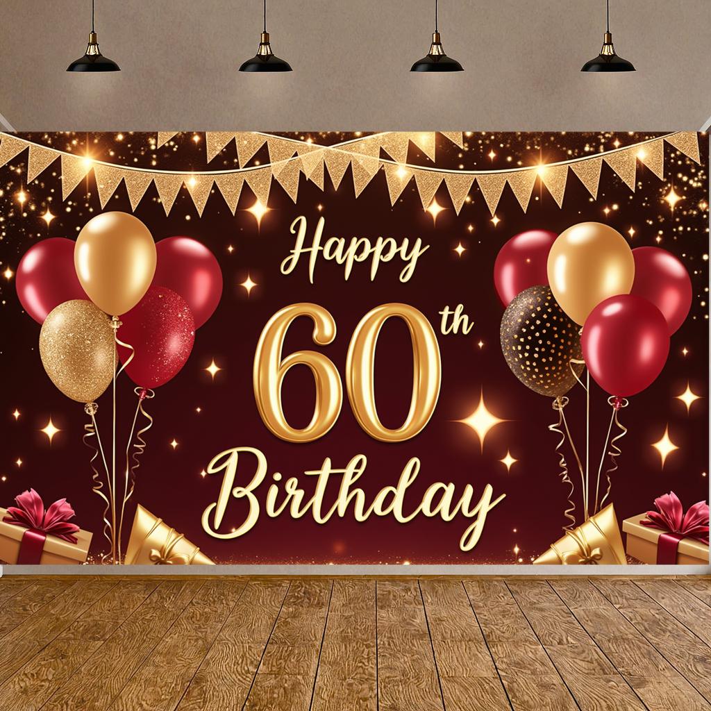 60th Birthday Backdrop Sparkle Details Banner Birthday Background Gift Box Elements 60th Birthday Display For Family Gatherings