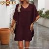 Fashion Summer Spring Solid Color Print Short Sleeve V-Neck Casual Dresses