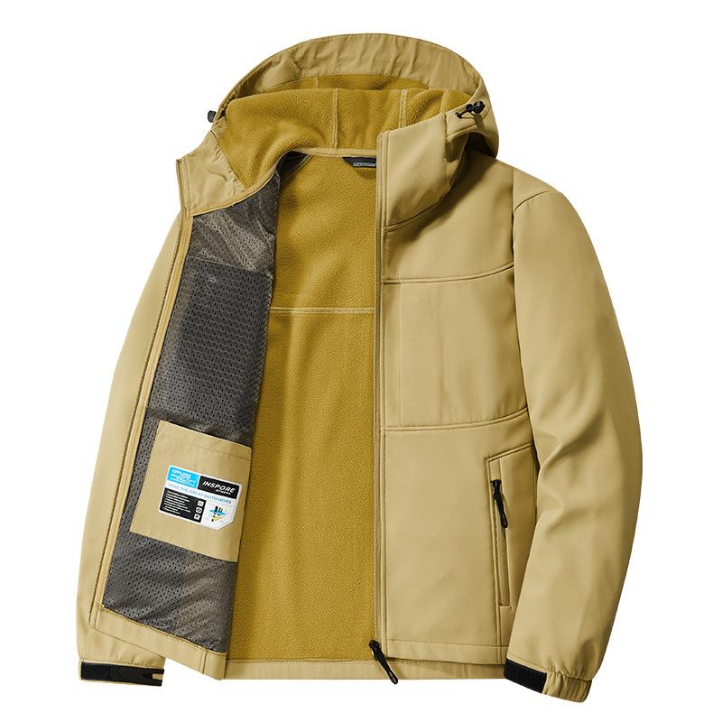 

Мужские уличные куртки софтшелл с капюшоном Новые зимние теплые пальто из кораллового вельвета Высококачественные мужские ветрозащитные водонепроницаемые куртки Размер 5XL M 50-56kg жёлтый