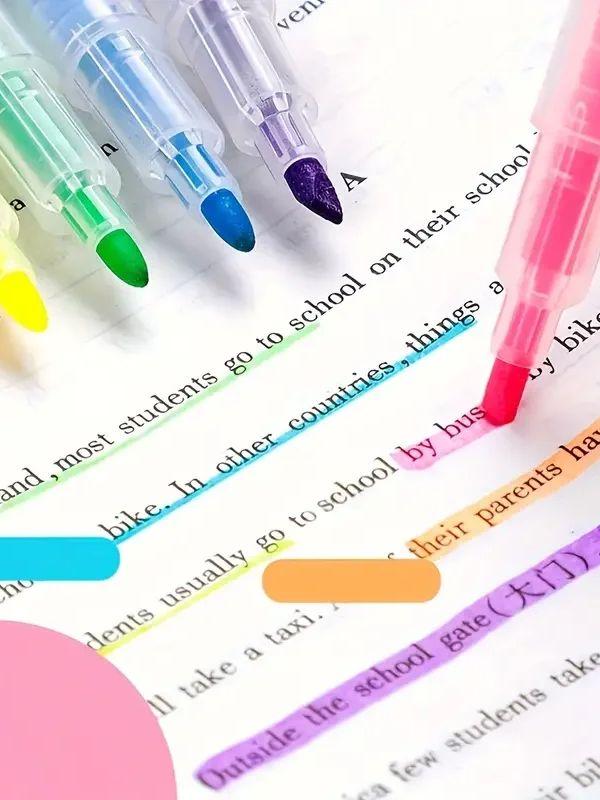 6colors Dual-ended Marker Highlighters, for Students Study Noting, School Stationery Supplies.