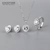 Fashion Women Jewelry Sets For Party Pure 925 Silver Bridal Love Heart Zircon Necklace Earrings Ring Set Accessories