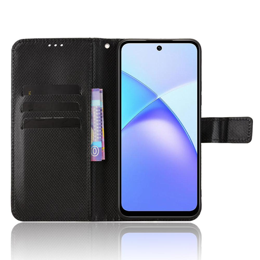 For TECNO Pop 10/Infinix Smart 10 Leather Wallet Case with Strap Diamond Texture Phone Cover