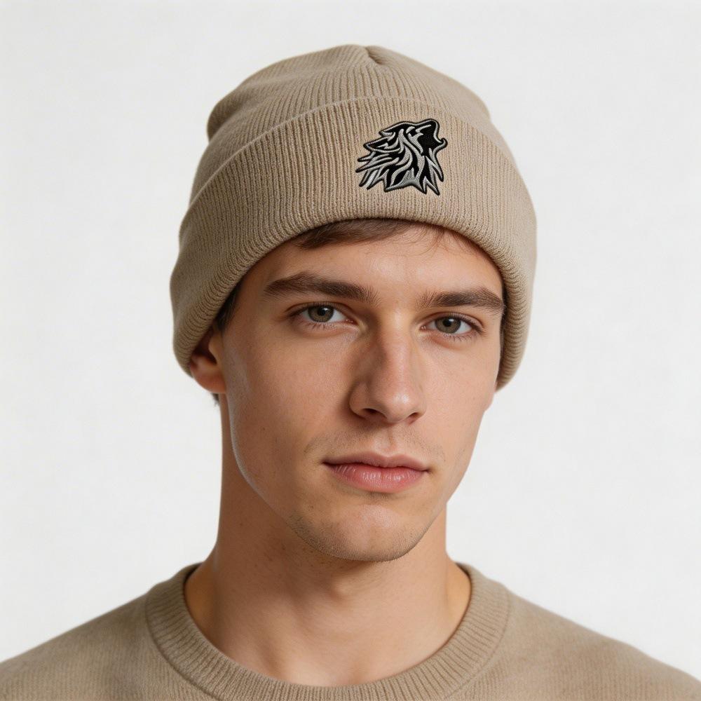 Popular Wolf Head Embroidery Knitted Hat Autumn and Winter Warm Men's and Women's Outdoor Adult Wool Hat Doudou Hat