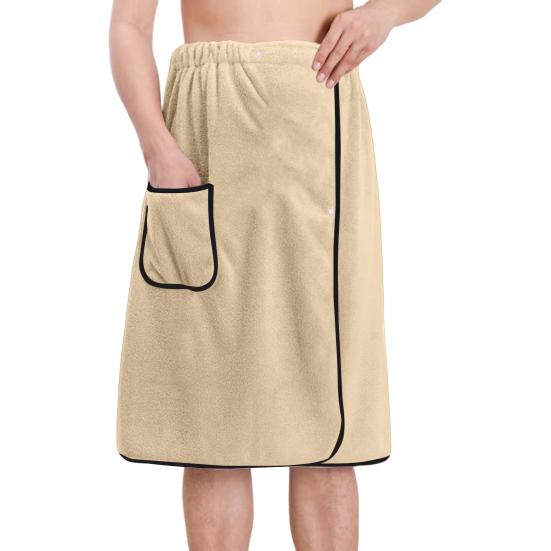 Men Bath Towel with Pocket Coral Fleece Quick Absorbent Adjustable Waist Button