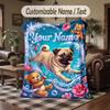 Pug Theme Throw Blanket Custom Name Text Personalized Blanket Soft Cozy Blanket for Home Sofa Bed