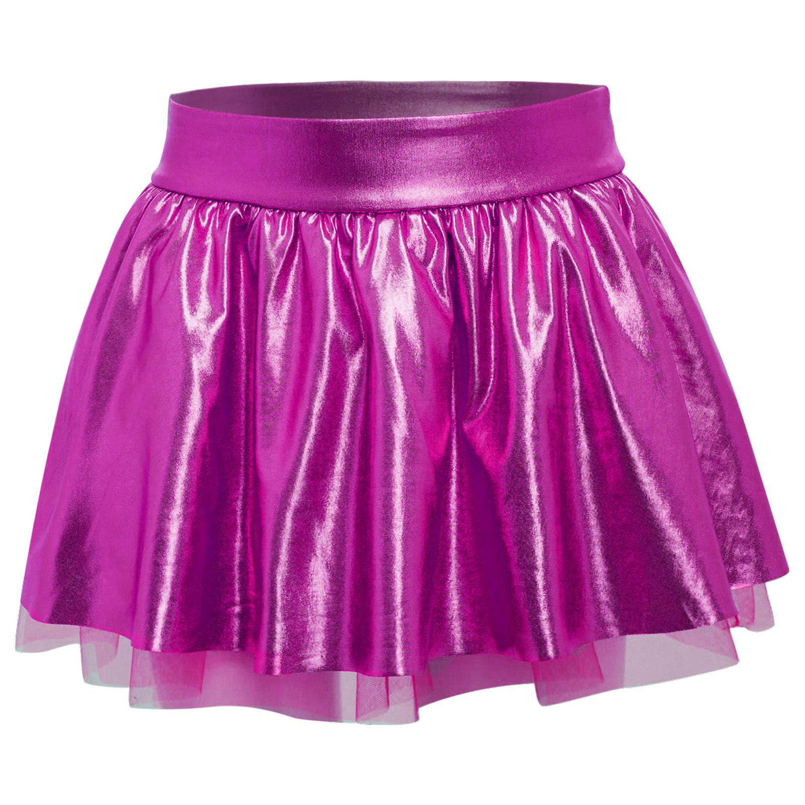 

Girls Dance Tutu Skirt Metallic Elastic Waistband Shiny Costume Performance Competition 7-8 Years гарячі рожевого кольору