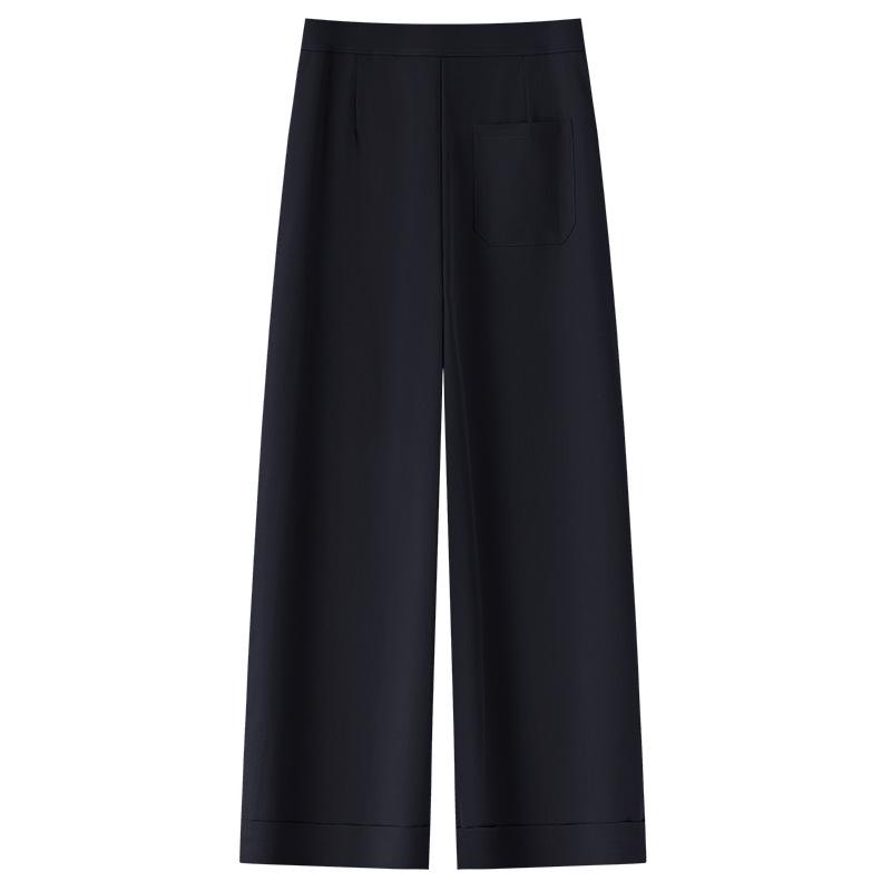 Women's Wide-Leg Navy Blue High-Waist Cropped Pants - Spring/Summer 2025 Casual Collection